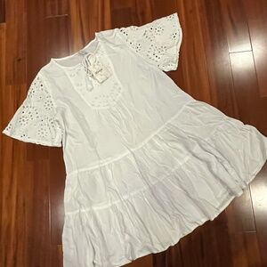New NWT Raviya White Dress Short-Sleeve Eyelet‎ Lace Boho Coverup Size Small